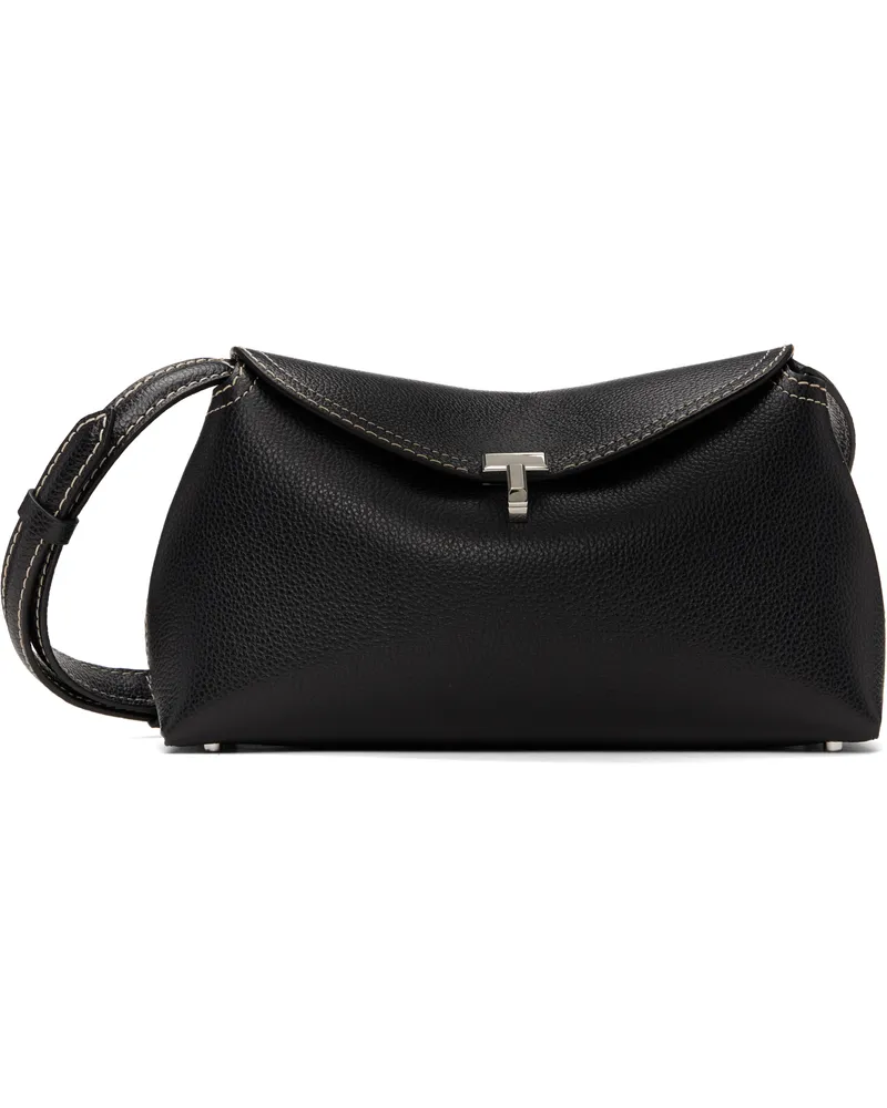 Totême Black T-Lock Grained-Leather Clutch Black