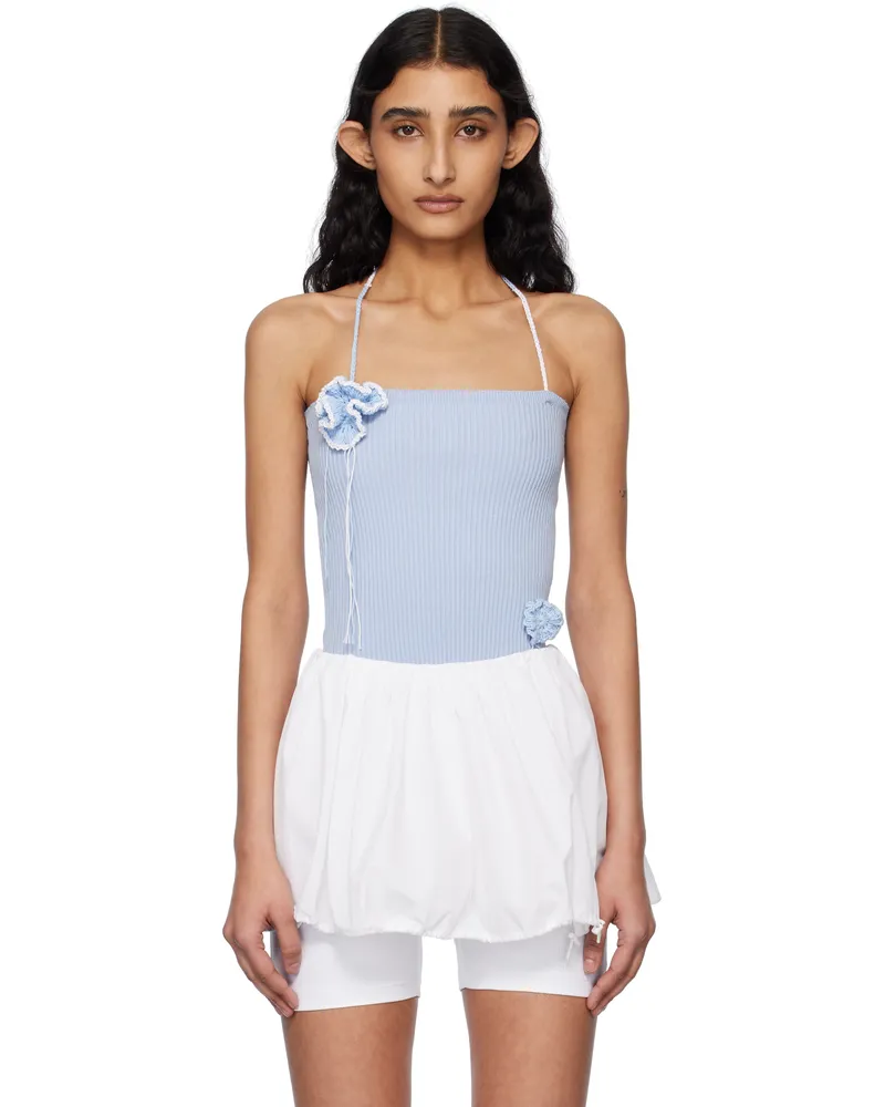 Kijun Blue Crochet Knit Tube Top Dusty