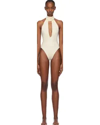 Magda Butrym Off-White Halterneck Swimsuit Cream