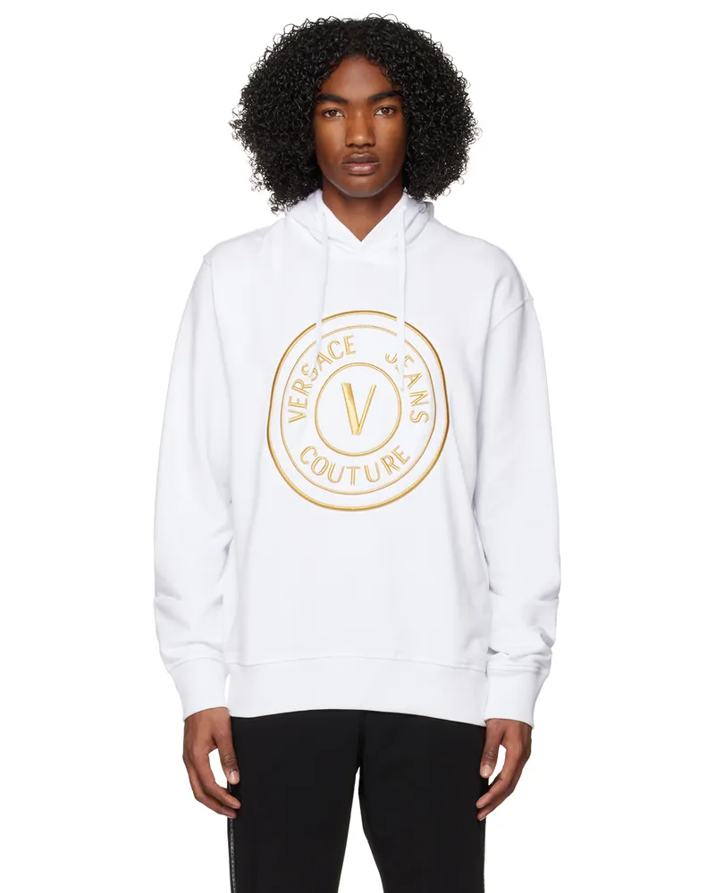 Versace Jeans White V-Emblem Hoodie Eg03