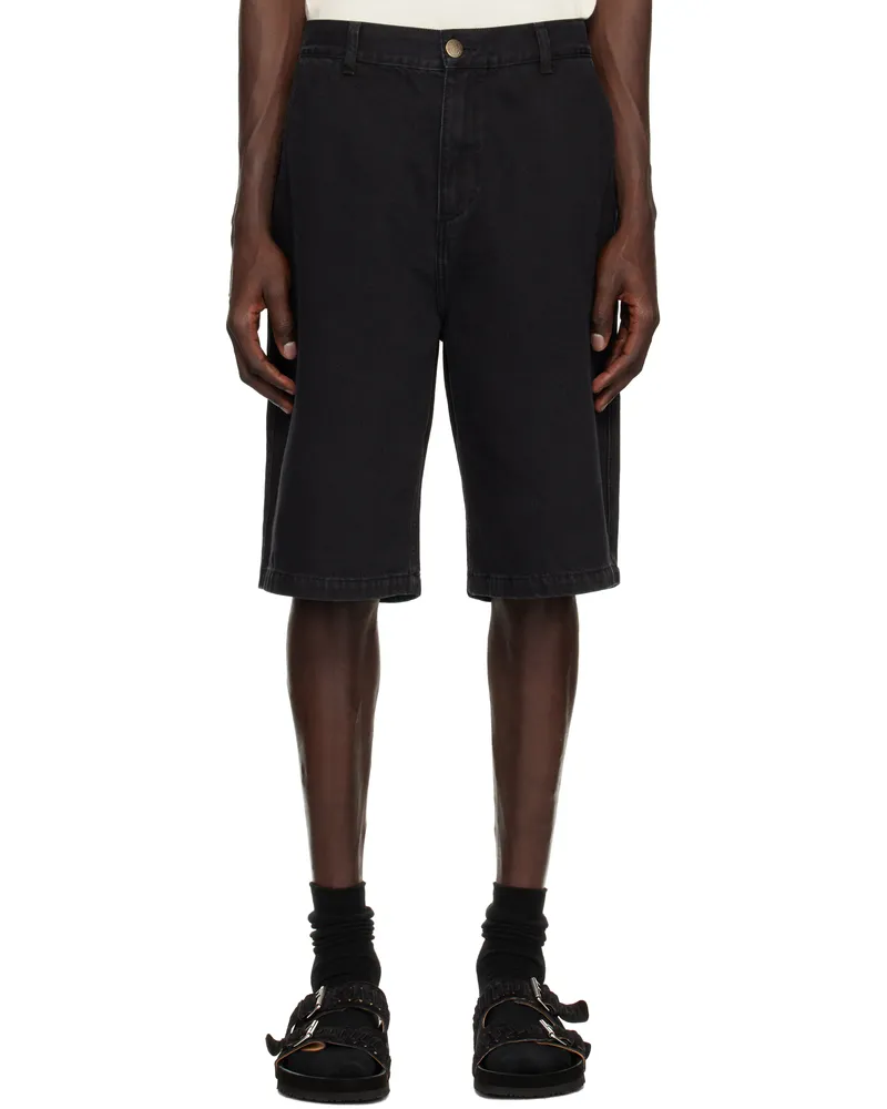 Palmes Black Twill Patch Denim Shorts Black