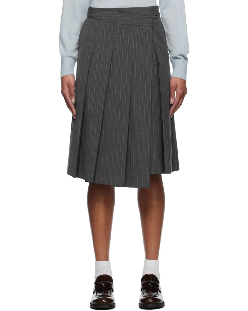 Dunst Gray Ribboned Wide Pleats Midi Skirt Grey