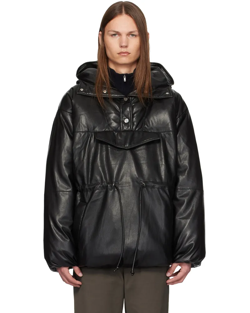 Nanushka Black Osana Faux-Leather Down Jacket