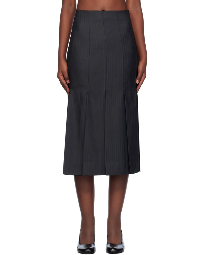 Ganni Gray Stripe Suiting Midi Skirt 252