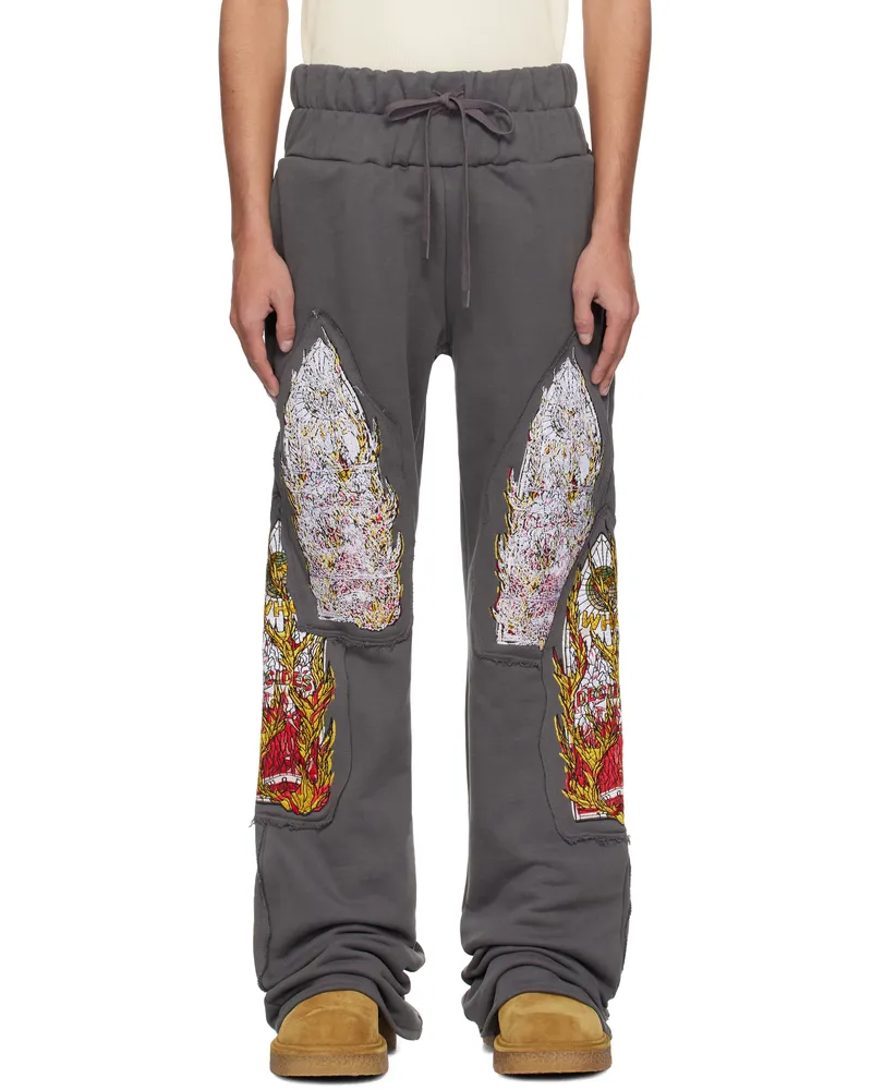 WHO DECIDES WAR Gray Triple Flame Glass Sweatpants Vintage