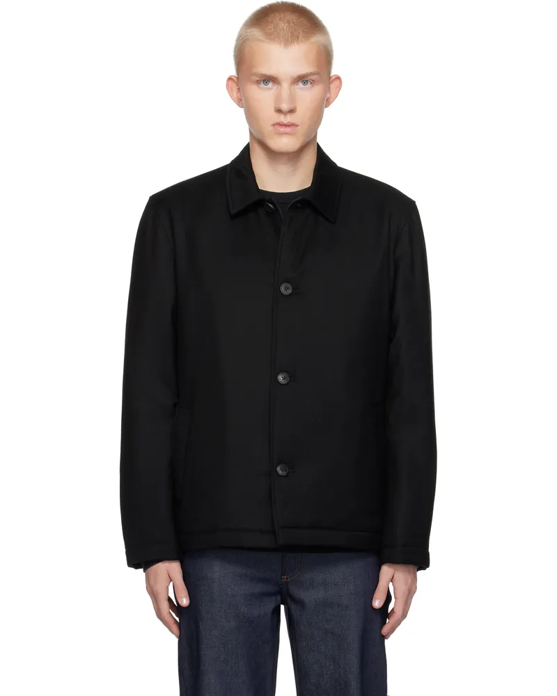 Sunspel Black Insulated Wool Jacket Black
