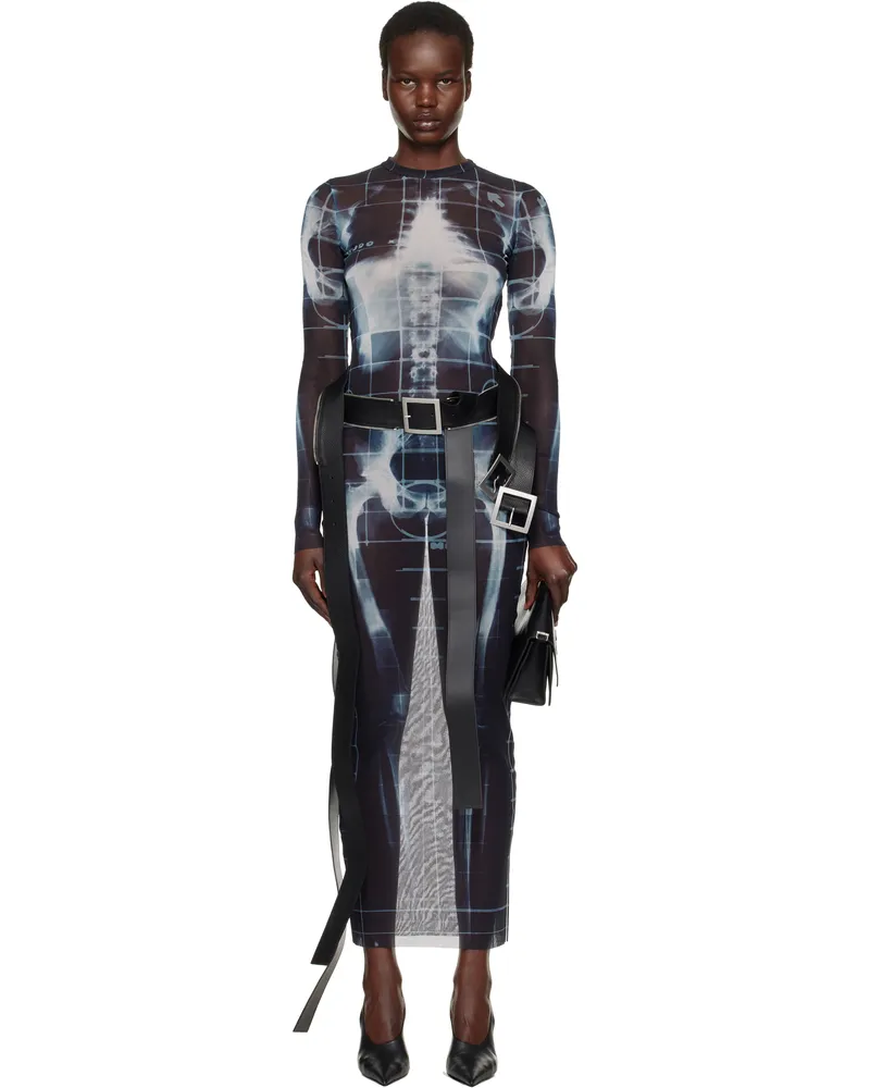 Jean Paul Gaultier Black & Blue 'The Squeletor' Maxi Dress 005956