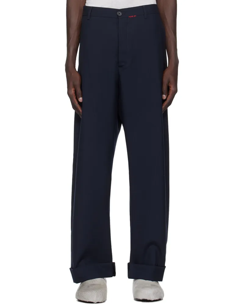 Marni Navy Wide-Leg Trousers 00b99