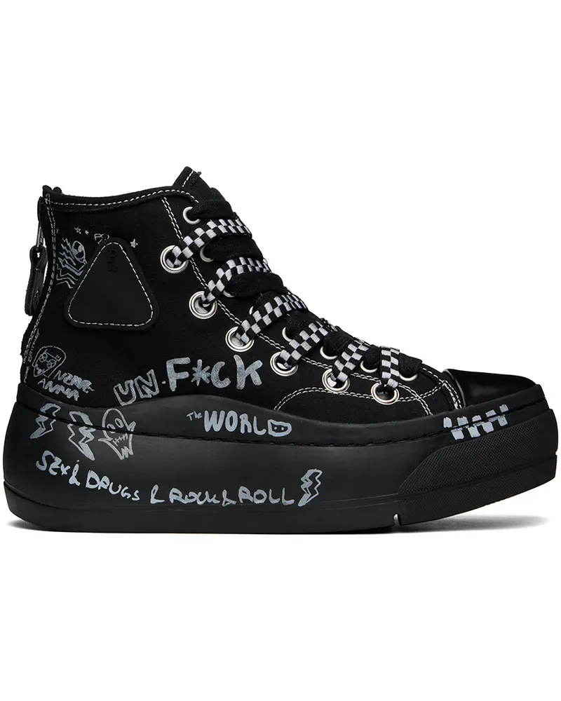 R13 Black Double Grommet Kurt High Top Sneakers Blk