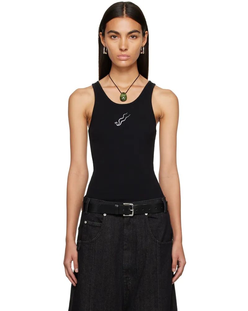 LU'U DAN Black Embroidered Tank Top Black