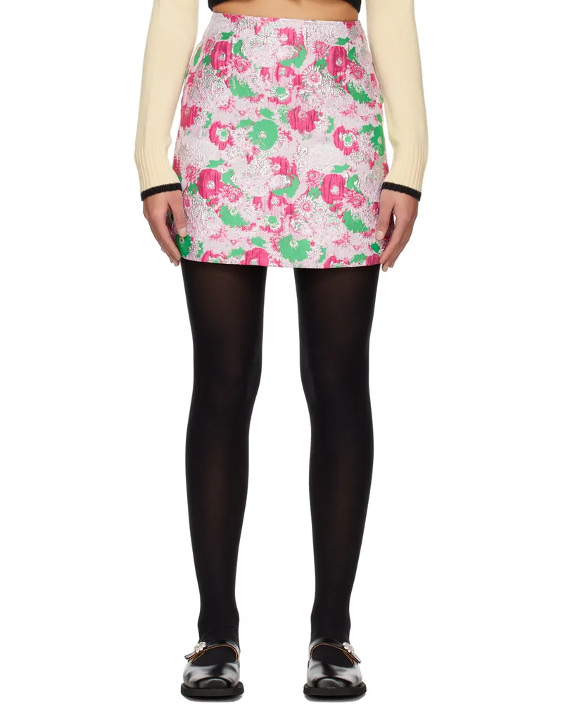 Ganni Silver & Pink Floral Miniskirt 393