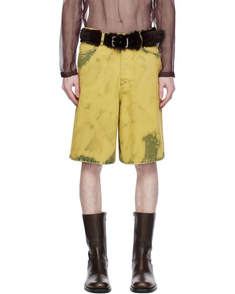 Dries van Noten Green Garment-Dyed Denim Shorts 201