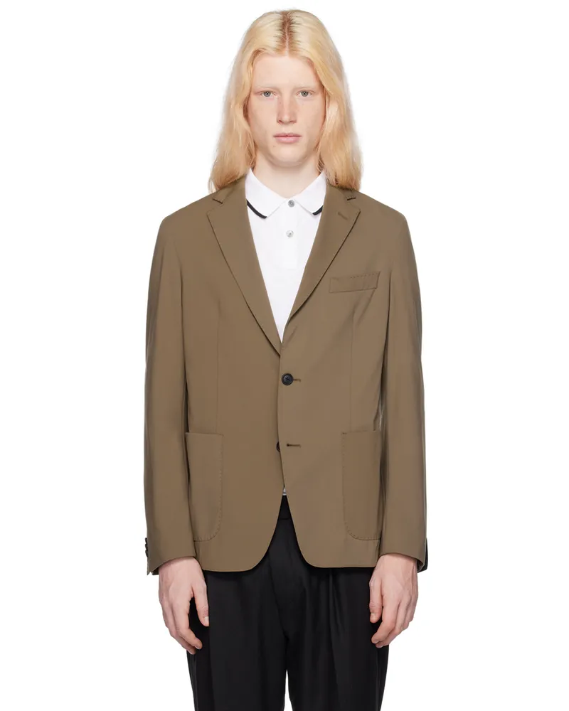 HUGO BOSS Taupe Notched Lapel Blazer Open