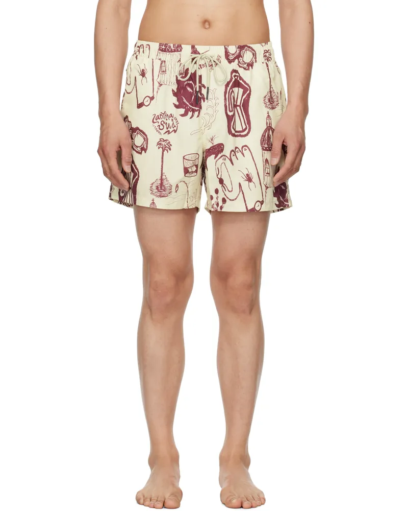 OAS Off-White & Burgundy Cantina Swim Shorts White