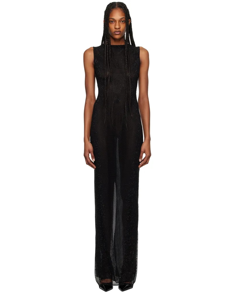 Mônot Black Crystal-Cut Maxi Dress 0001