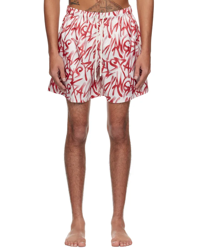 Palm Angels Red & White Graffiti Swim Shorts Off