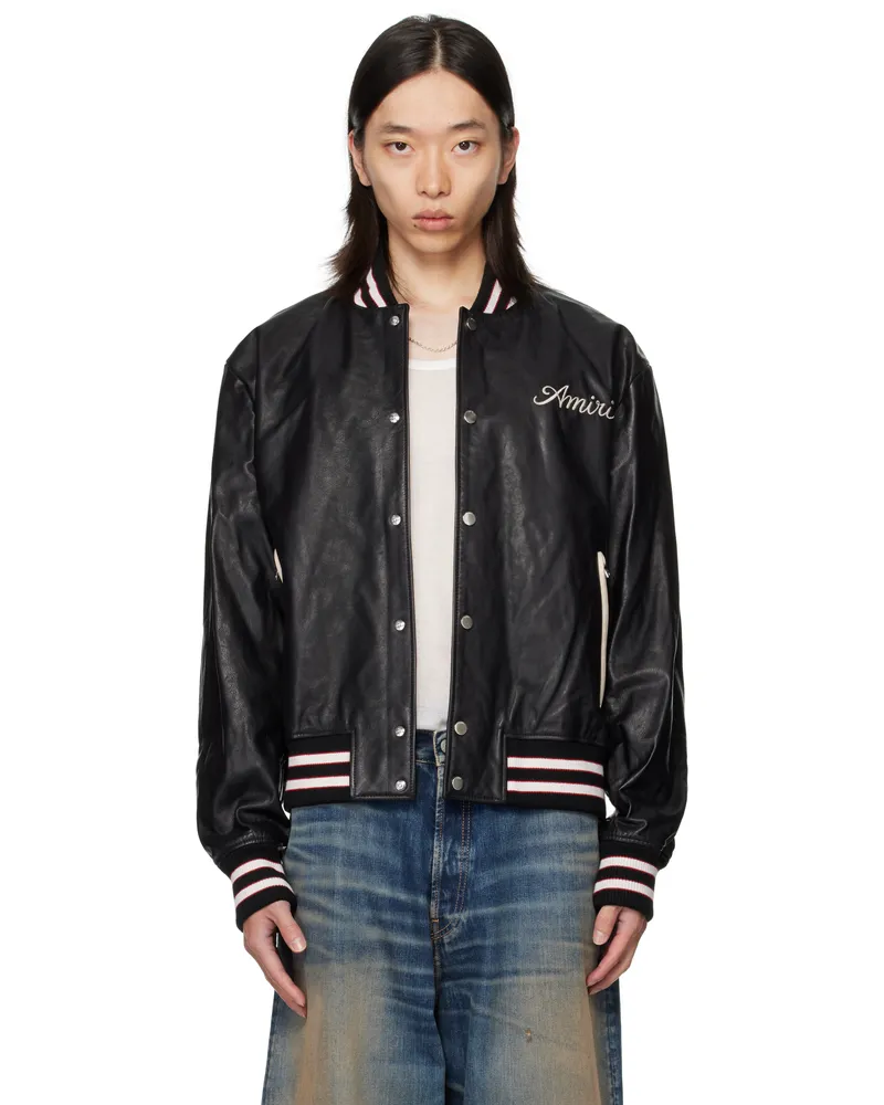 Amiri Black 'Club AMIRI' Leather Varsity Jacket Black