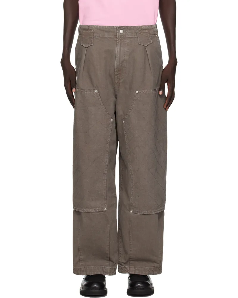 Kenzo Taupe Kenzo Paris 'KENZO Weave' Double Knee Trousers Taupe