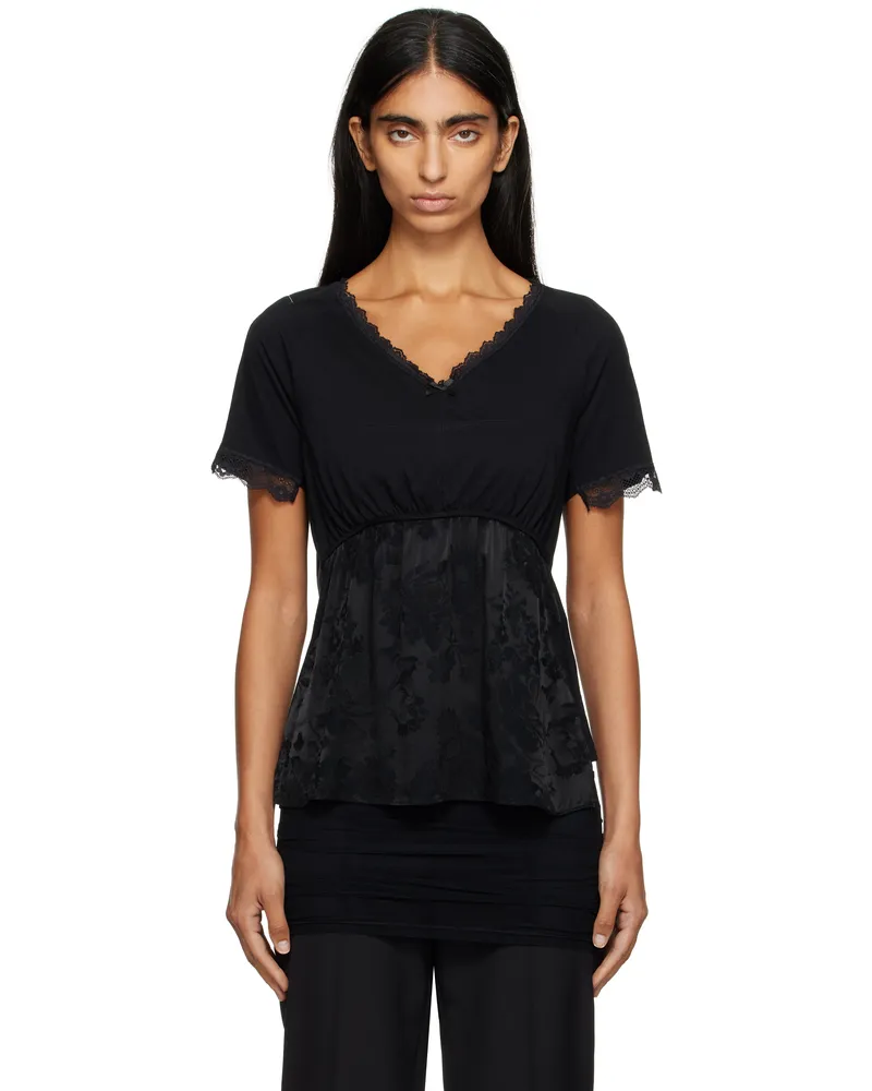 Maison Margiela Black Cotton Jersey & Lace T-shirt 900