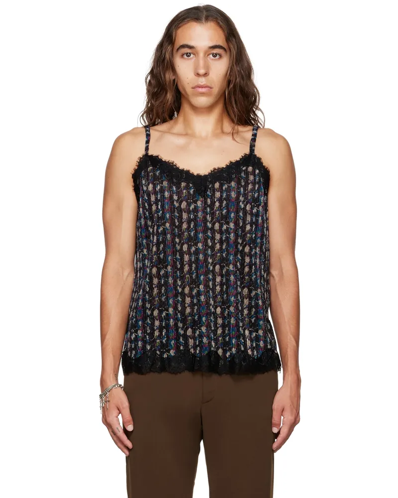 Anna Sui SSENSE Exclusive Black Floral Tank Top Turquoise