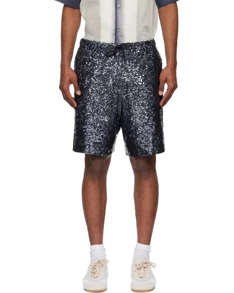 Dries van Noten Navy Sequinned Shorts 509