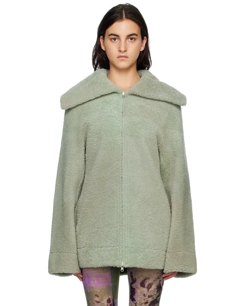 Charlotte Knowles Green & Purple Yume Reversible Shearling Coat Sage