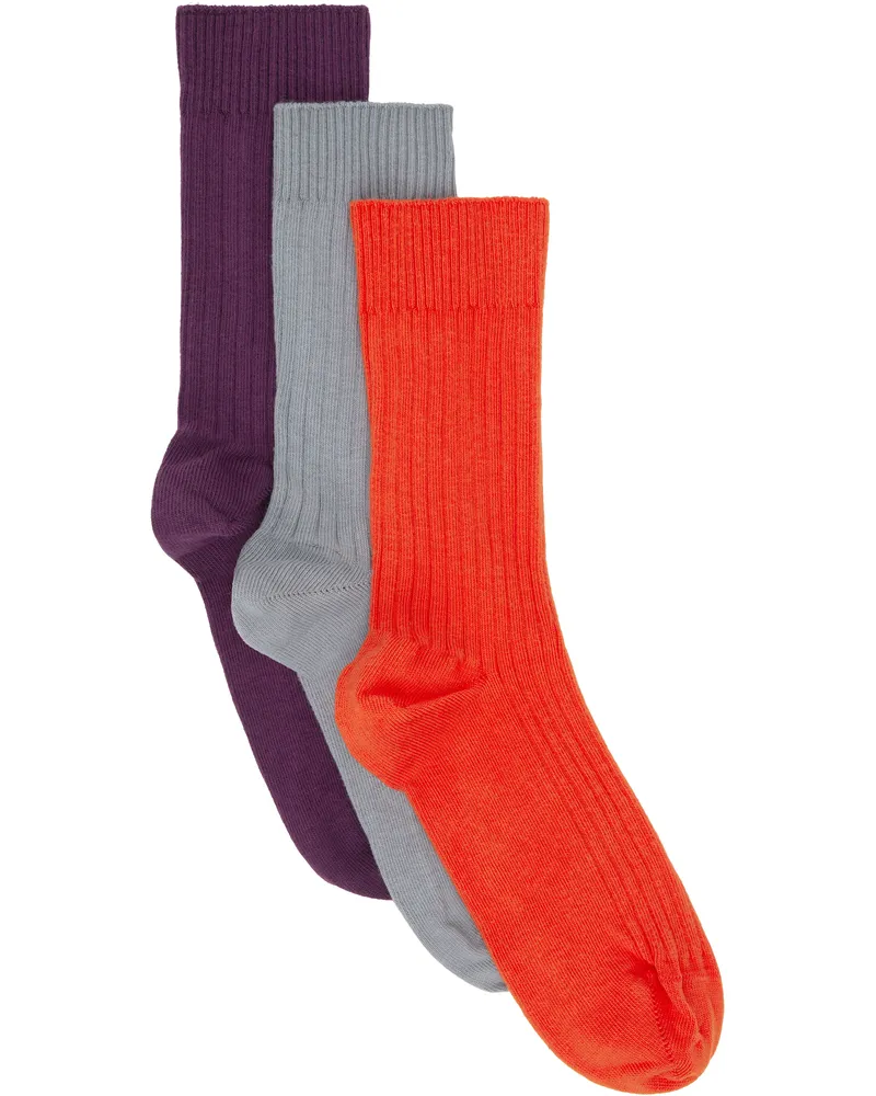 Baserange Three-Pack Multicolor Rib Overankle Socks Red-purple-grey