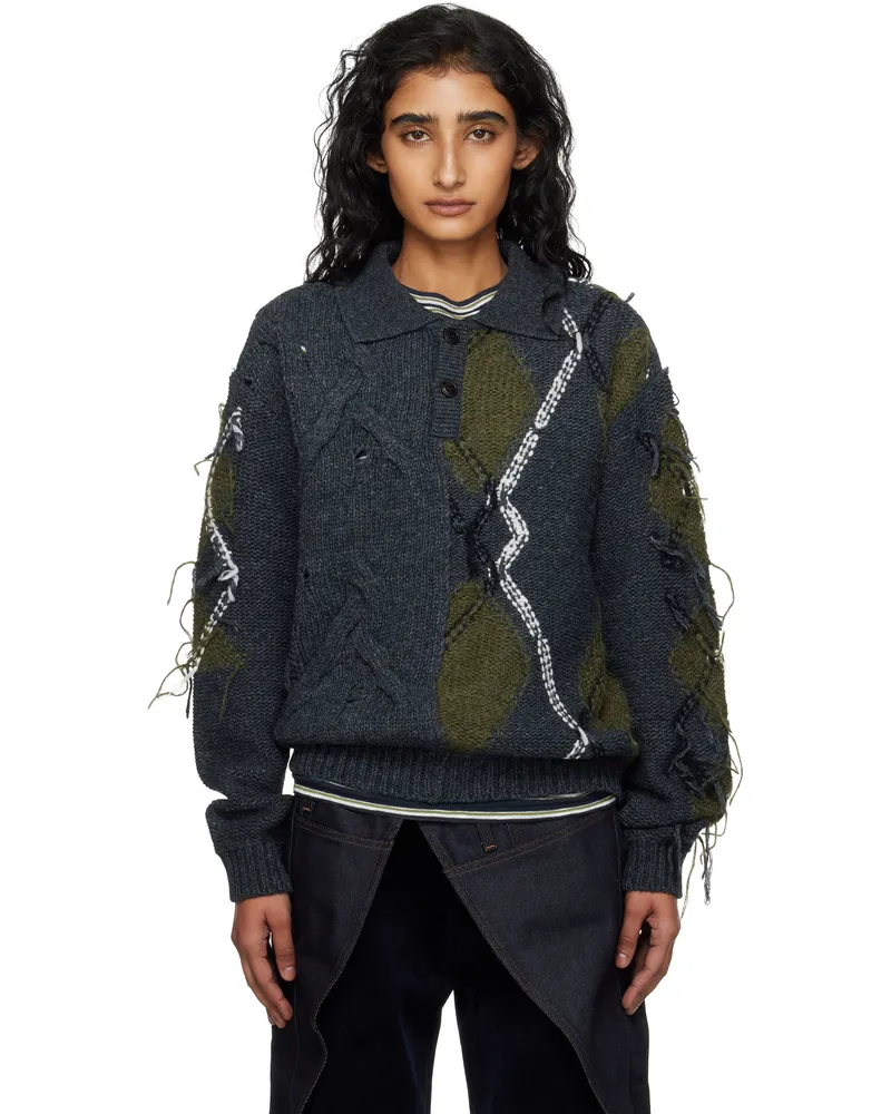 Andersson Bell Gray & Khaki Argyle Fisherman Polo Gry