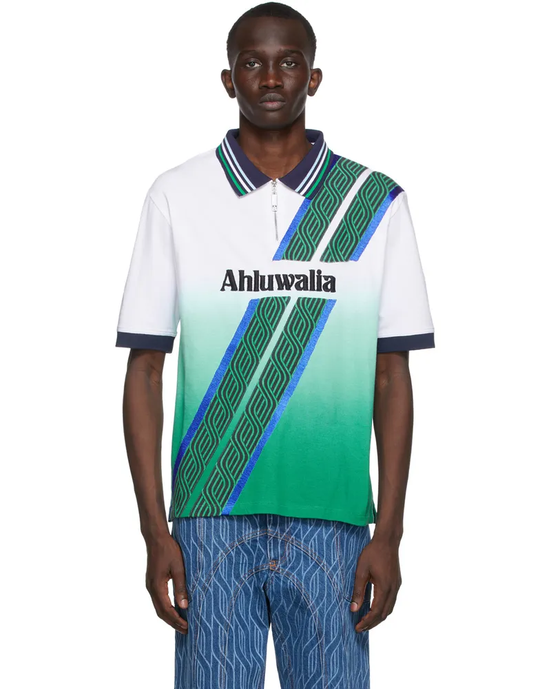 AHLUWALIA White & Green Football Polo Grn