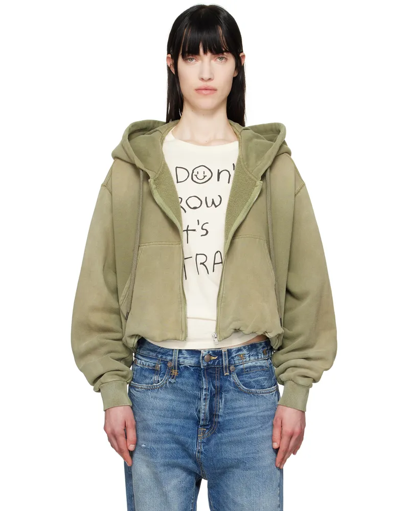 R13 Khaki Balloon Zip-Up Hoodie Faded