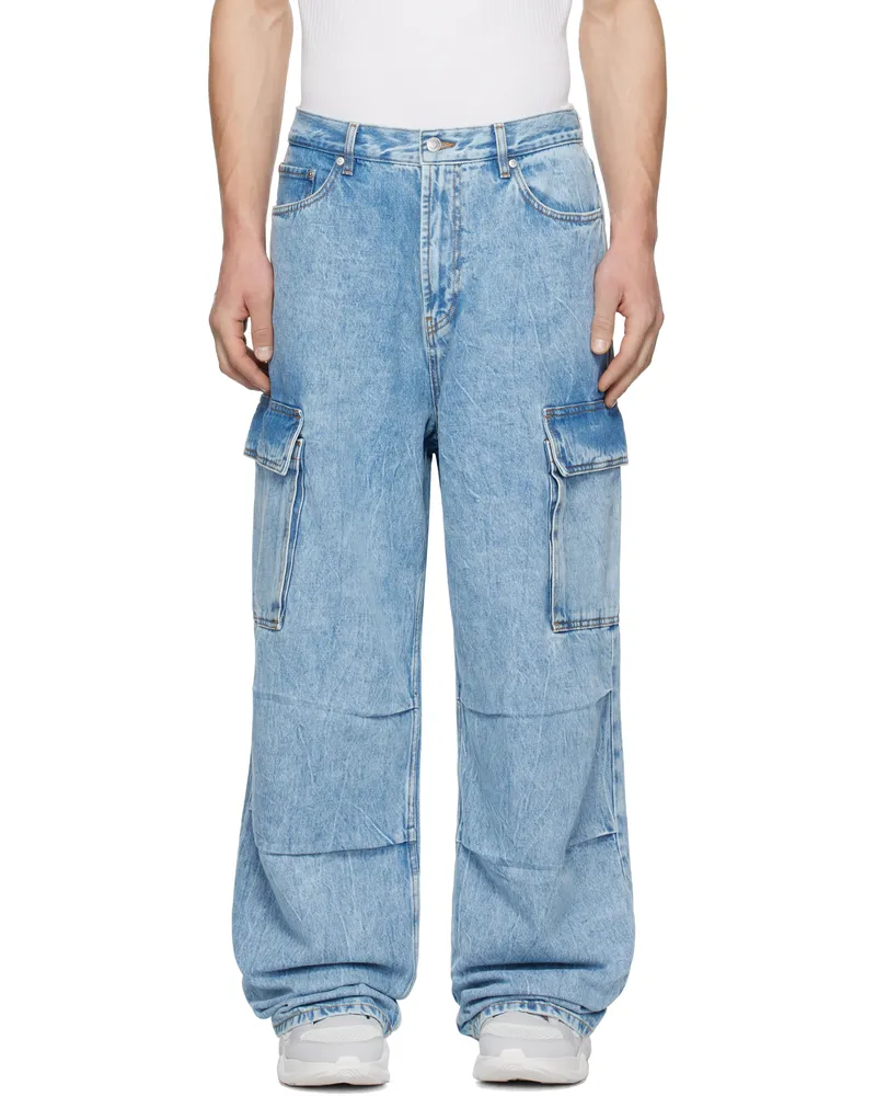 HUGO BOSS Blue Loose-Fit Denim Cargo Pants 451-