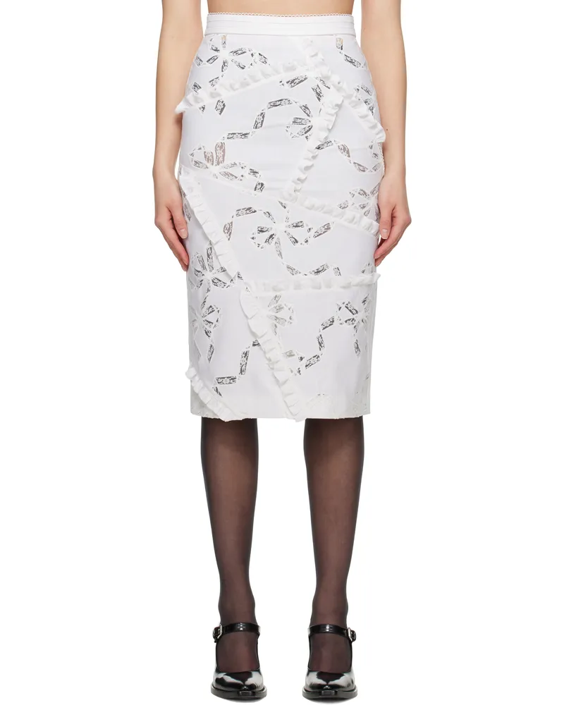 SHUSHU/TONG White Cutout Bow Patchwork Midi Skirt Wh100