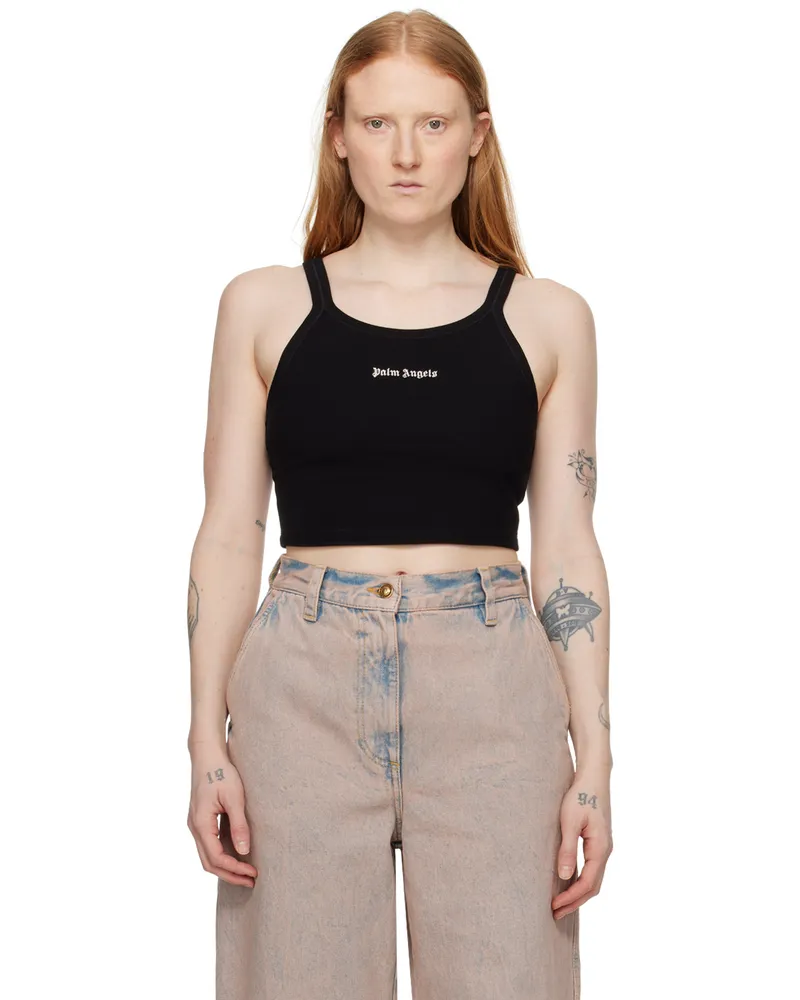 Palm Angels Black Cropped Tank Top Black