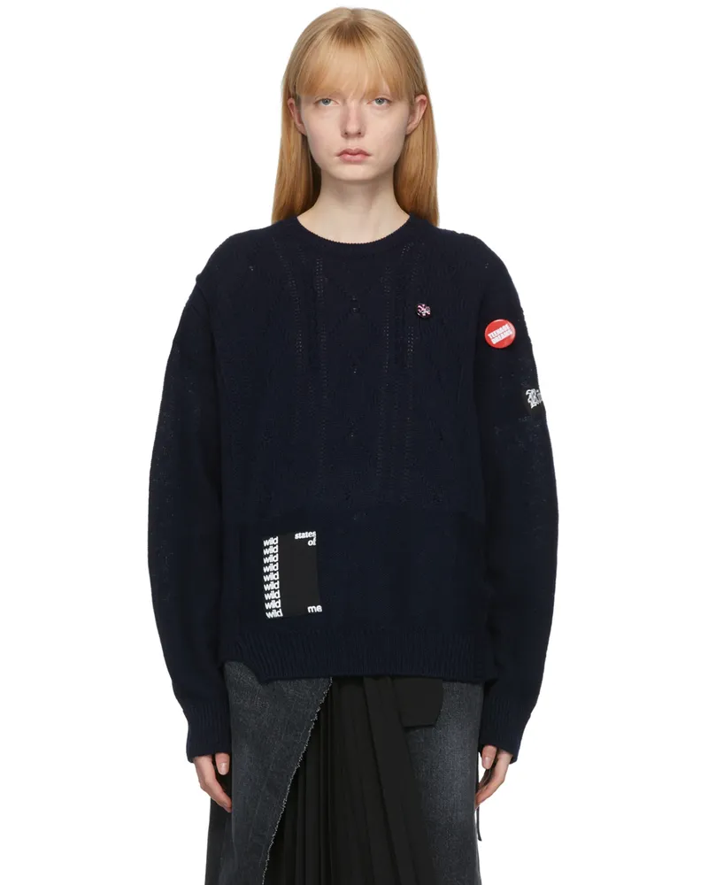 Raf Simons Navy Oversized Merino Reversed Braid Sweater 0043