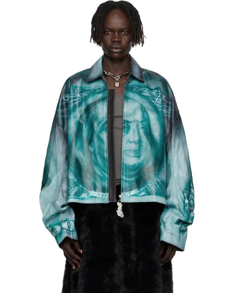 Gerrit Jacob SSENSE Exclusive Black & Green 100$ Leather Jacket Green