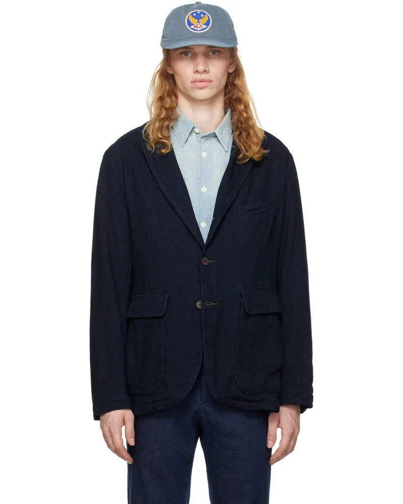RRL Navy Unconstructed Herringbone Sport Blazer Deep