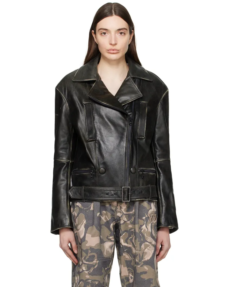 OPEN YY Brown Distressed Leather Jacket Dark