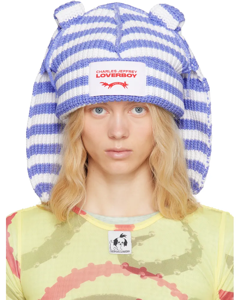 Charles Jeffrey Loverboy SSENSE Exclusive Blue & White Chunky Rabbit Beanie Blue