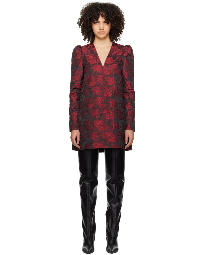 Ganni Black & Red Botanical Jacquard Minidress 472