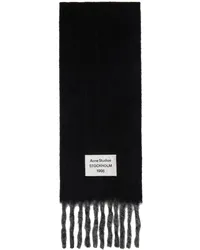 Acne Studios Black & Gray Logo Label Fringed Scarf Aik