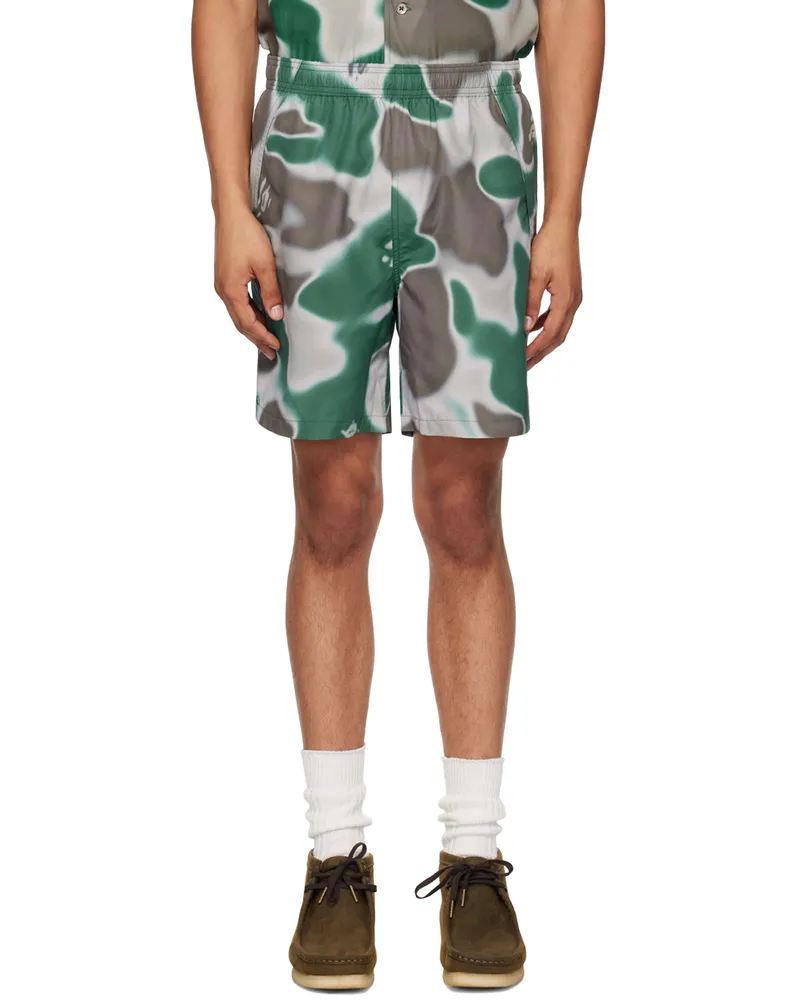BAPE Green & Gray Liquid Camo One Point Swim Shorts Olive