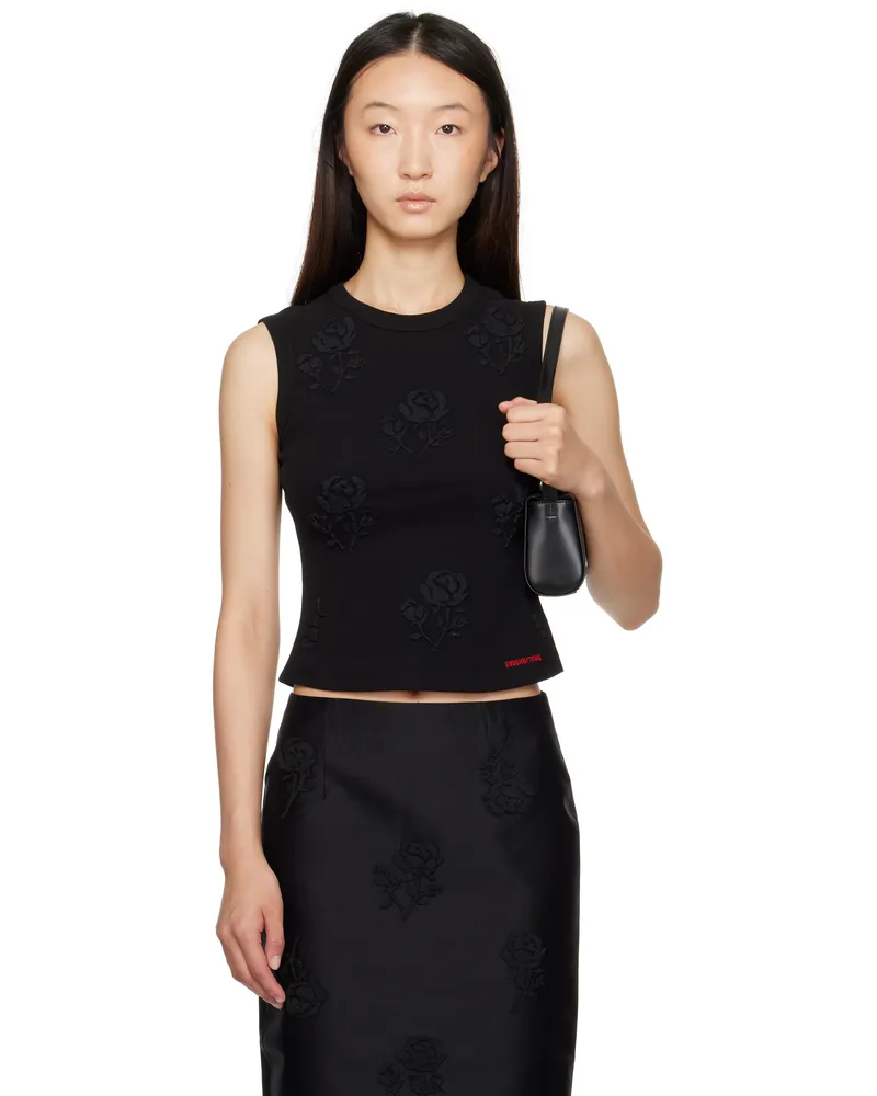 SHUSHU/TONG Black Stereo Rose Embellished Tank Top Ba100