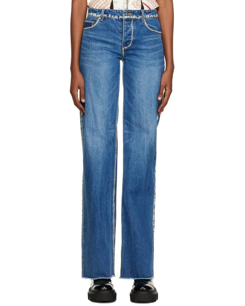WE 11 DONE Blue Worn Jeans Blue