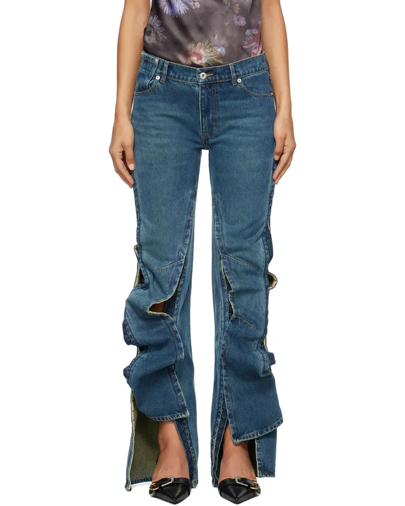 Y/PROJECT Blue Hook and Eye Slim Jeans Evergreen