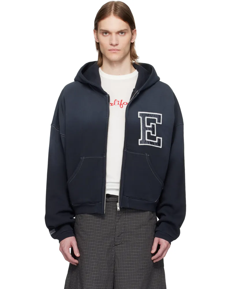 ERL Black Varsity Oversized Zip-Up Hoodie Black