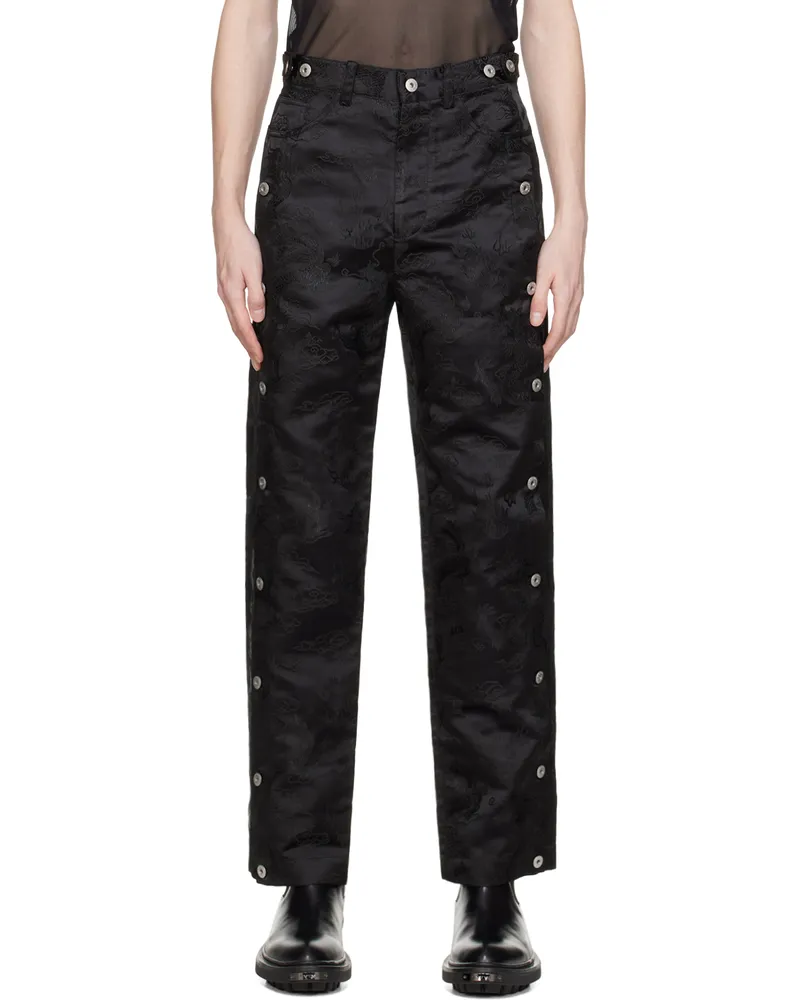 Feng Chen Wang Black Dragon Jacquard Trousers Black