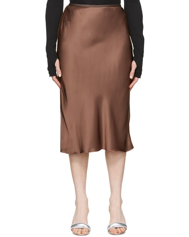 Helmut Lang Brown Slip Midi Skirt Cinnamon