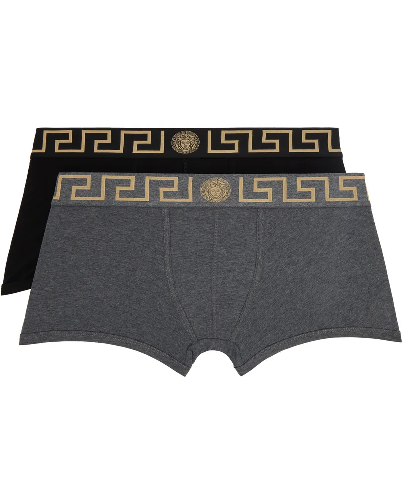 Versace Two-Pack Black & Gray Greca Border Boxer Briefs A91m-black-grey