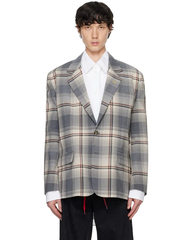 Marni Gray Checked Wool Blazer Chn76