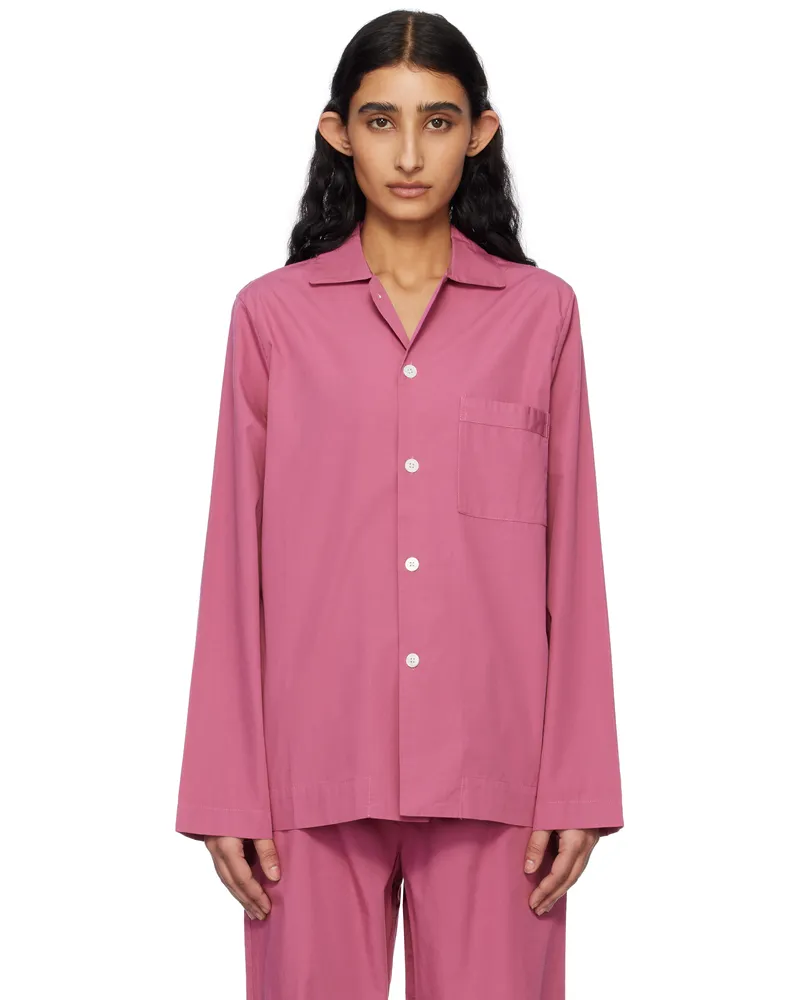 TEKLA Pink Poplin Long-Sleeved Pyjama Shirt Lingonberry